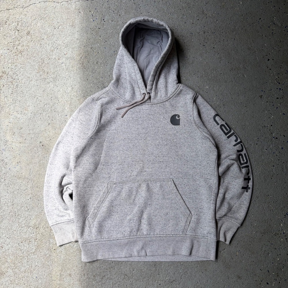 Carhartt Relaxed Fit Heather Grey Graphic Sleeve Logo Hoodie Small
